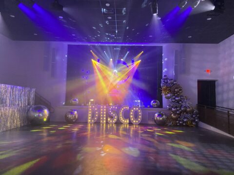 Disco dance floor set up for a non-profit event in Oklahoma City. 